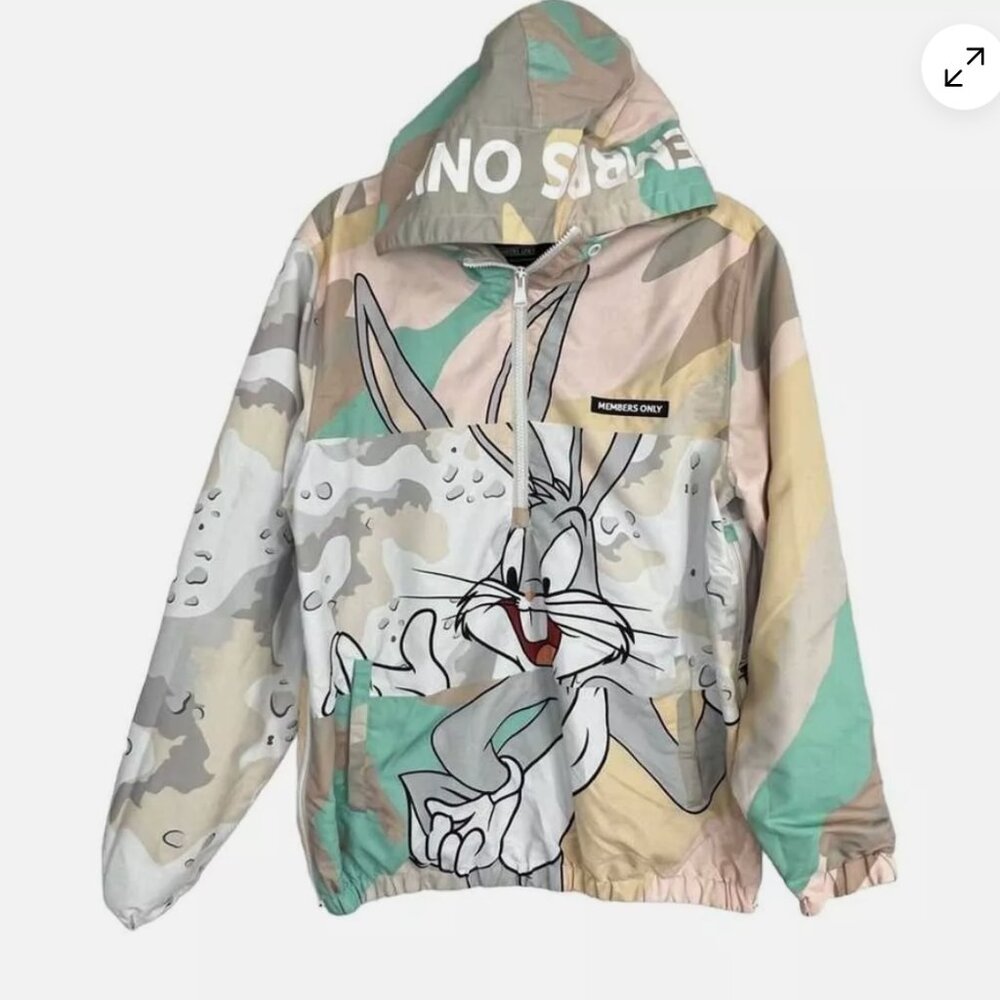 Members Only Mens Medium Windbreaker Jacket Looney Tunes Bugs Bunny, Large
